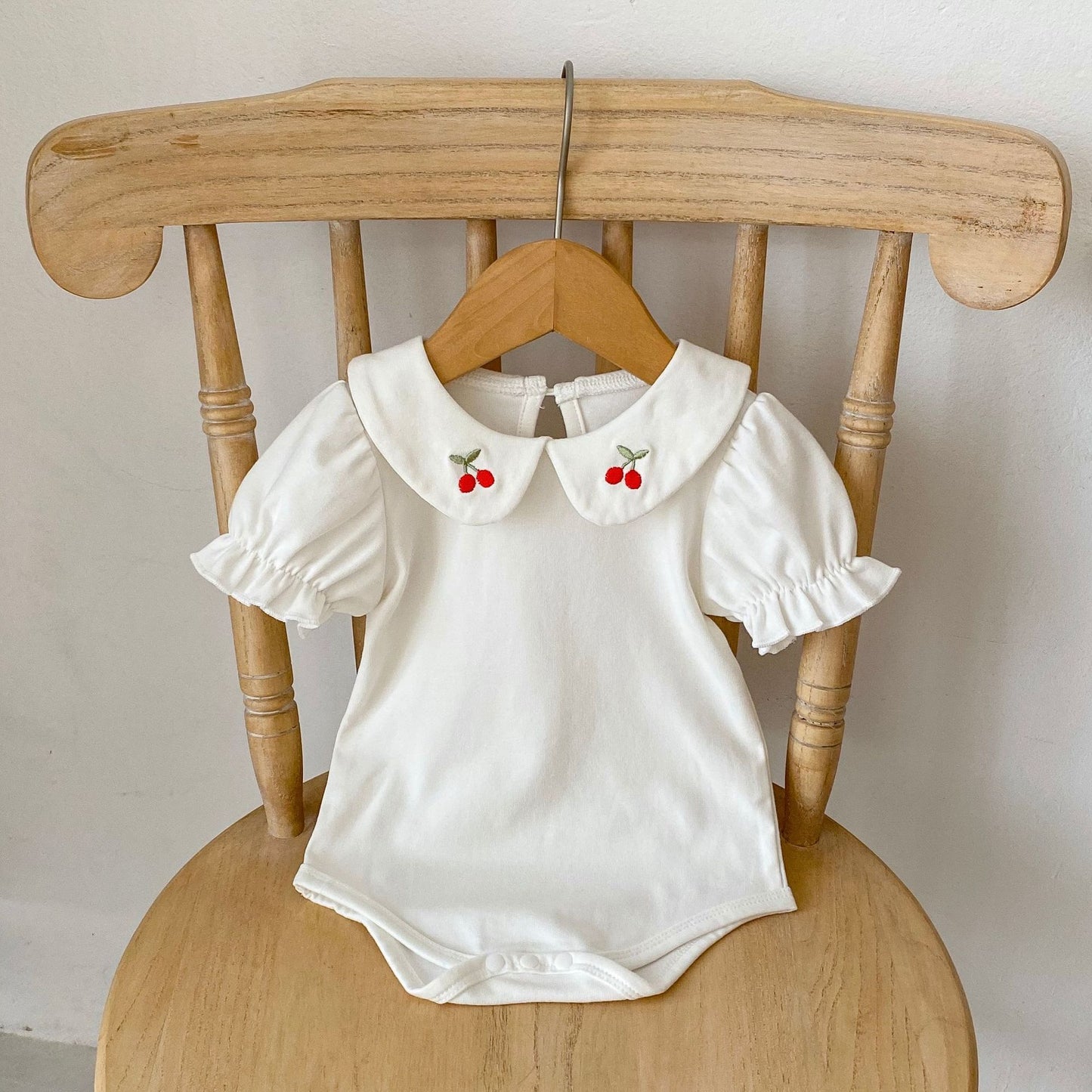 Baby Girl Embroidered Design Lapel Simple Style Onesies