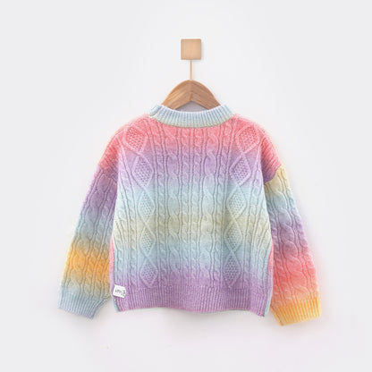 Baby Girl Gradient Color Long Sleeve Pullover Fashion Sweater