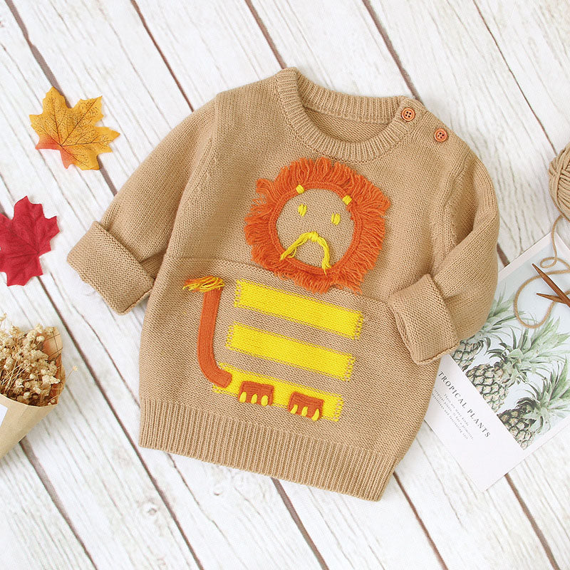 Baby Cartton Lion Emroidered Pattern Pullover Sweater My Kids-USA