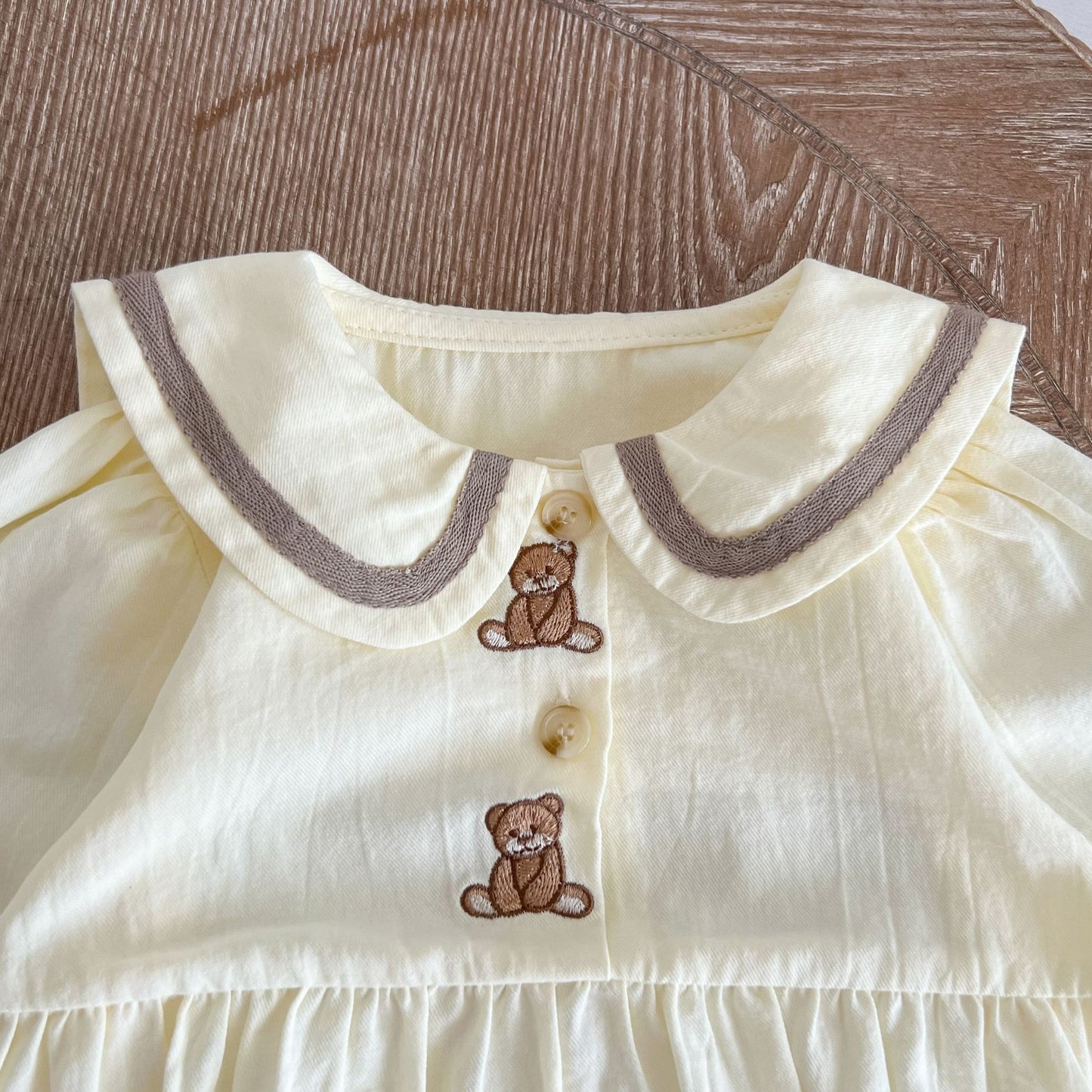 Baby Bear Embroidered Pattern Sailor Collar Long Onesie My Kids-USA