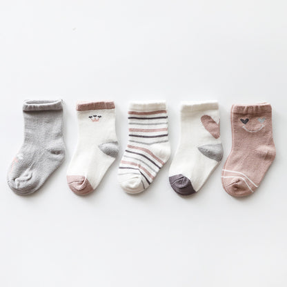 Baby Print Pattern Spring Autumn Cotton 1Bag=5Pairs Socks