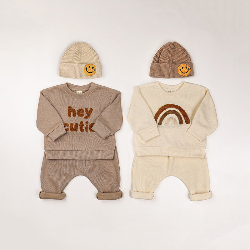Baby Rainbow & Letter Graphic Hoodies And Pants Sets My Kids-USA
