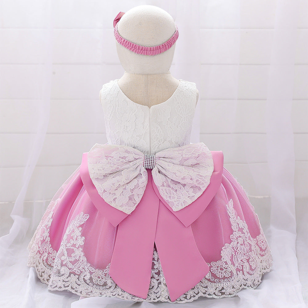 Baby Girl Floral Mesh Overlay Design Princess Full Moon Formal Dress & Headband 80 (9-12M) / Light Pink Baby Girl Floral Mesh Overlay Design Princess Full Moon Formal Dress & Headband 80 (9-12M) / Light Pink