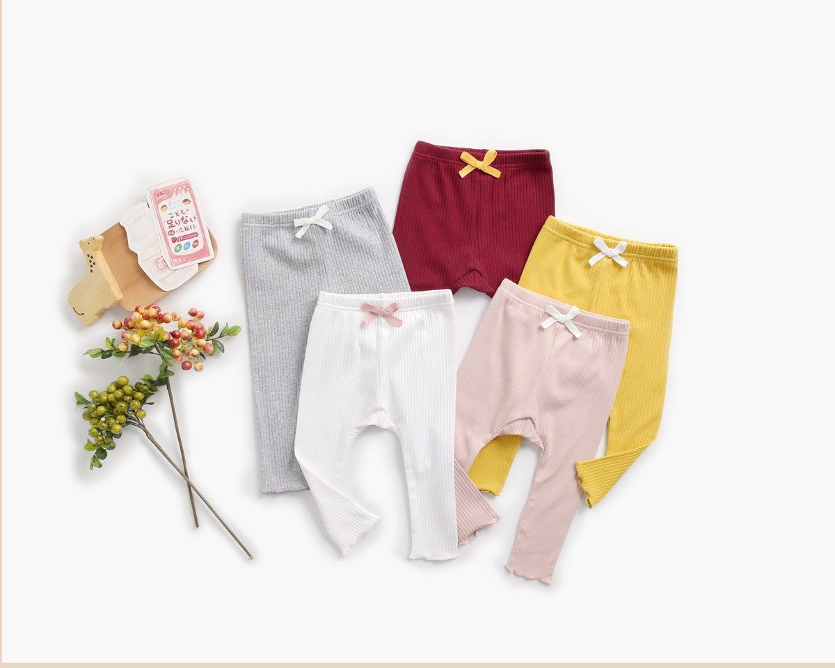 Baby Girl Solid Color Pants Leggings With Bow Decoration