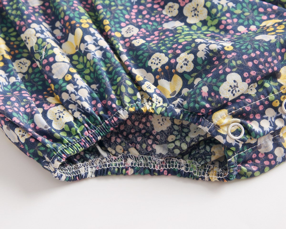 Baby Girls Floral Print V-Neck Buttoned Design Short-Sleeved Onesies