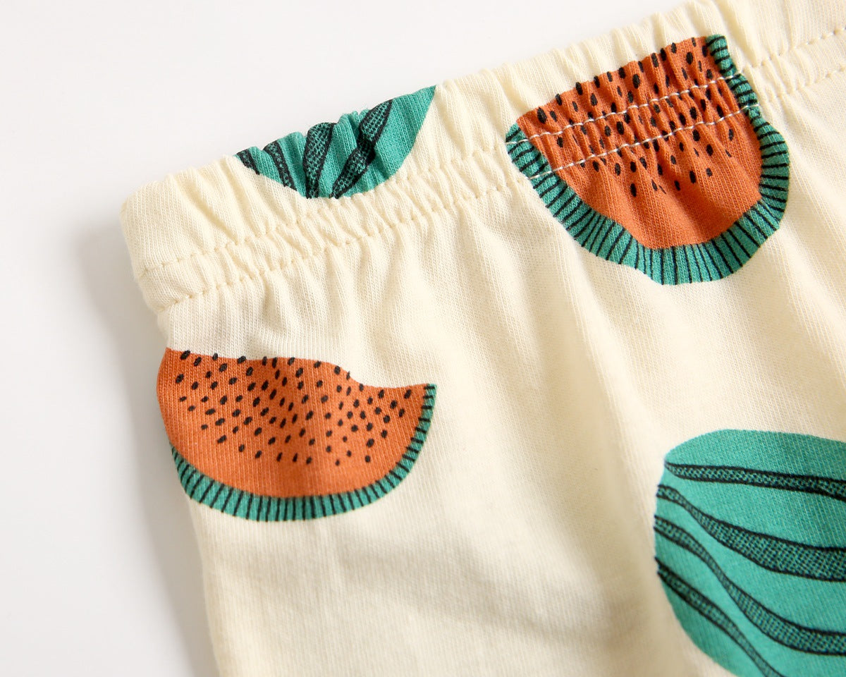 Baby Fruit Print Belt Design Short-Sleeved Top Combo Shorts Japan Style Sets Pajamas My Kids-USA