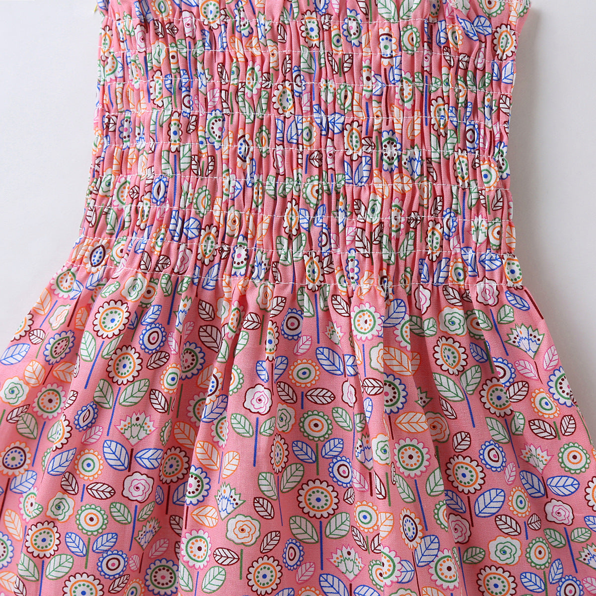Baby Girl Flower & Fruit Graphic Shirred Design Sling Dress My Kids-USA
