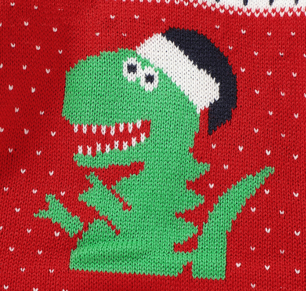 Baby Dinosaur And Dot Print Pattern Christmas Style Knit Warm Romper My Kids-USA