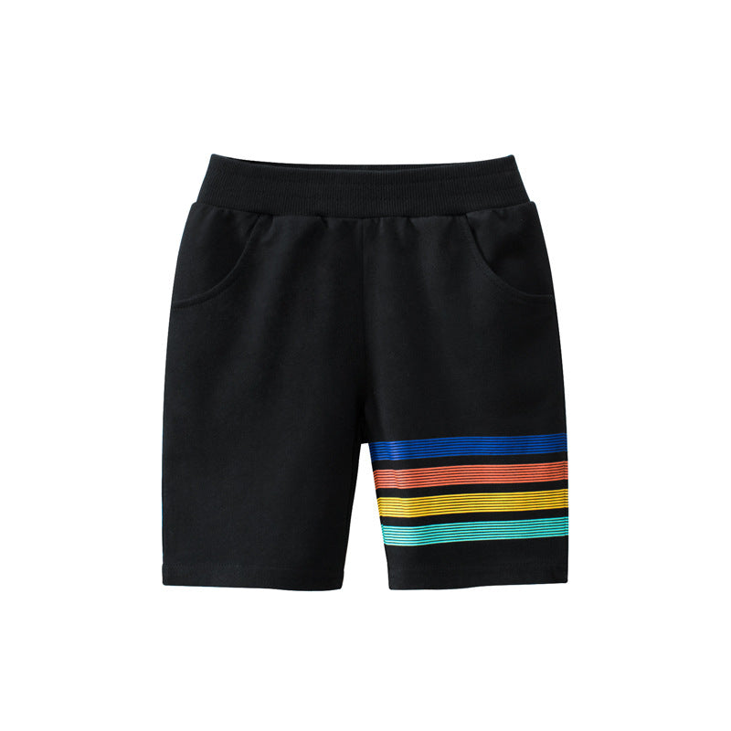 Baby Boy Colorful Striped Print Summer New 5-Point Casual Pants With Pockets