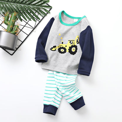 Baby Boy Cartoon Dinosaur Print Pattern Shirt Combo Pants 1 Pieces Sets Tracksuit My Kids-USA