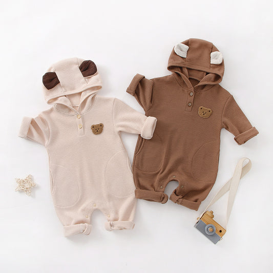 Baby Cartoon Bear Embroidered Pattern Waffle Fabric Long Sleeve Romper, MyKids-USA®, Baby One-Pieces, MyKids-USA -  -  -  -  -  -  - .