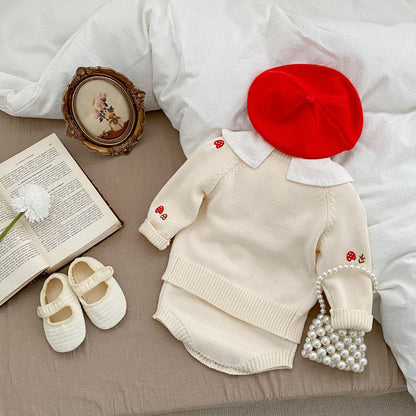 Bebé niña bordado patrón sin mangas onesies con cárdigan conjuntos 