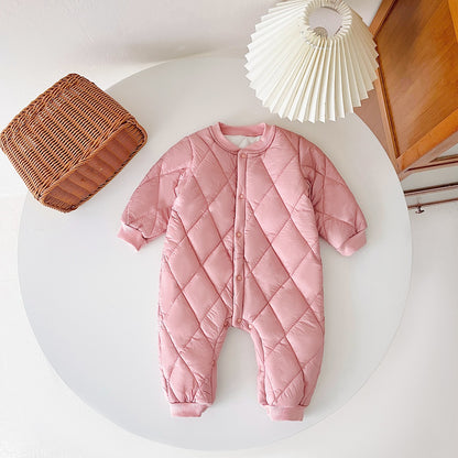 Baby Solid Color Quilted Long Sleeve Thickened Cotton Jumpsuit My Kids-USA