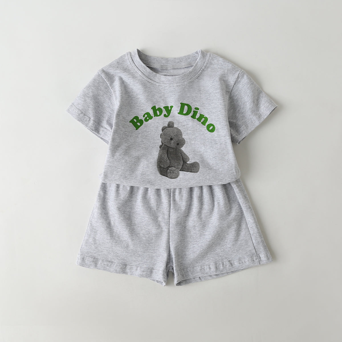 Baby Cartoon Animal & Slogan Pattern Short Sleeved Tee Combo Solid Shorts Sets My Kids-USA
