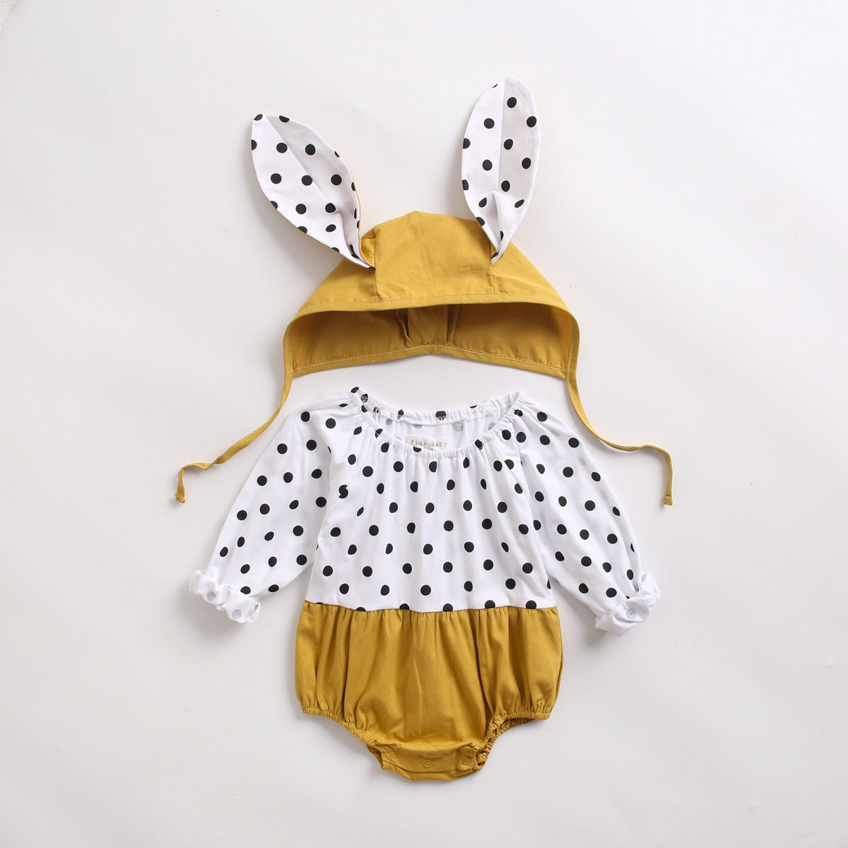 Baby Girl Polka Dot Graphic Long Sleeved Cute Bodysuit & Hats My Kids-USA