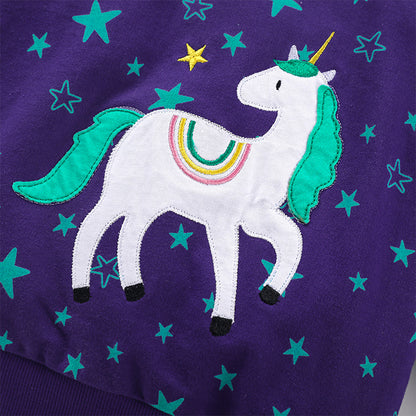 Baby Boy And Girl Unicorn Patches Pattern Pure Cotton Loose Hoodie