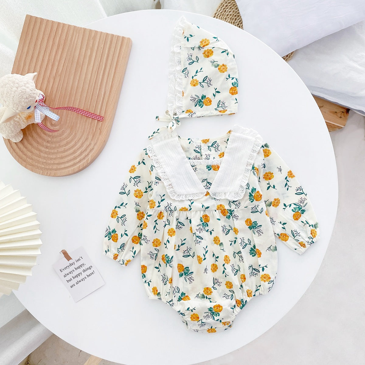 Baby Girl 1pcs Flower Graphic Lapel Design Triangle Onesies My Kids-USA