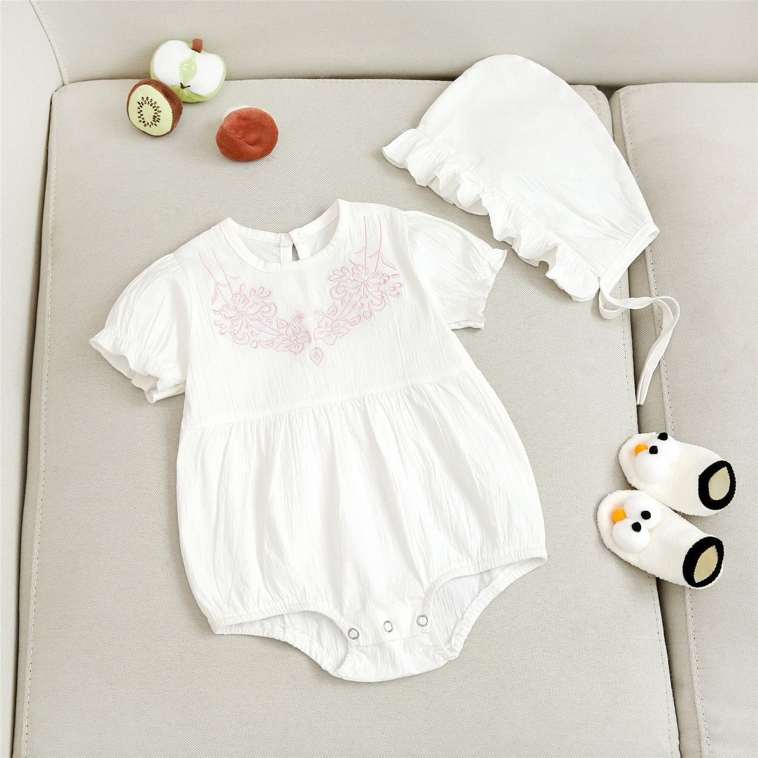 Baby 1pcs Flower Embroidered Graphic Puff Sleeves Onesies My Kids-USA