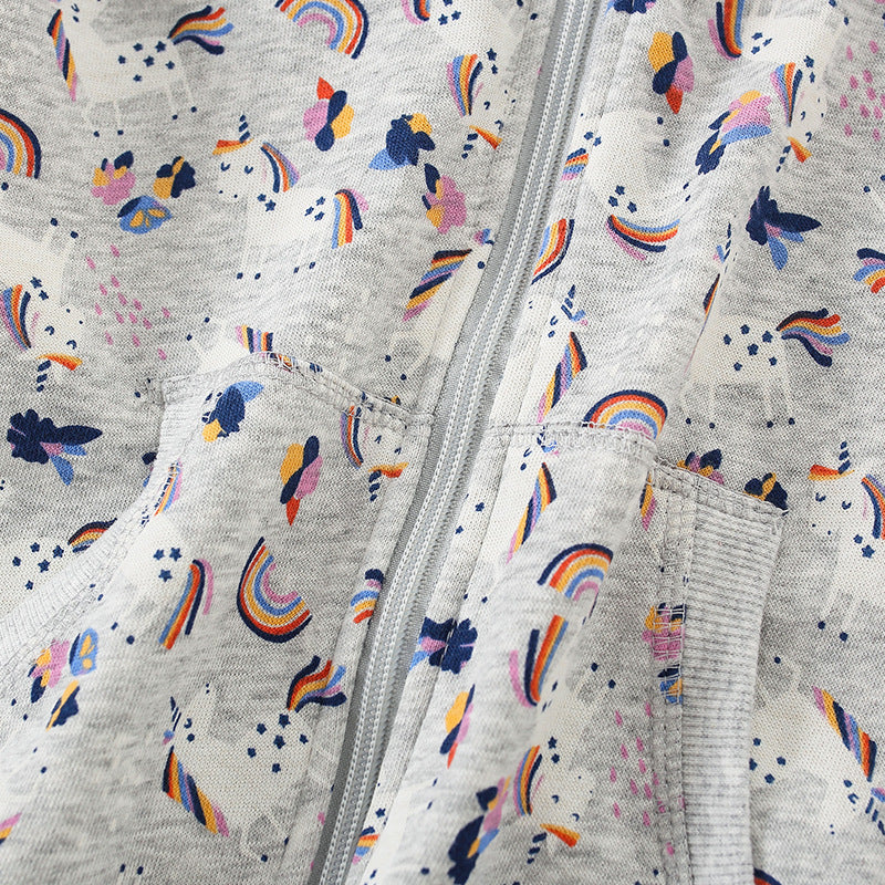 Baby Girl Rainbow Unicorn Pattern Zipper Coat With Hat My Kids-USA