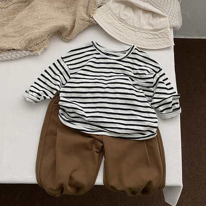 Chemise ample à manches longues en coton doux à rayures pour bébé 
