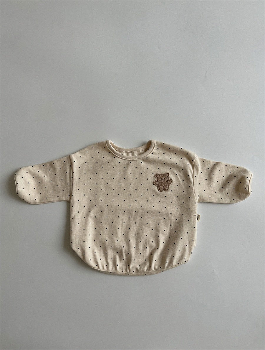 Baby Dot Pattern Cartoon Bear Patched Design Cotton Shirt