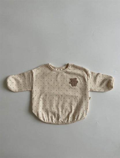Baby Dot Pattern Cartoon Bear Patched Design Cotton Shirt
