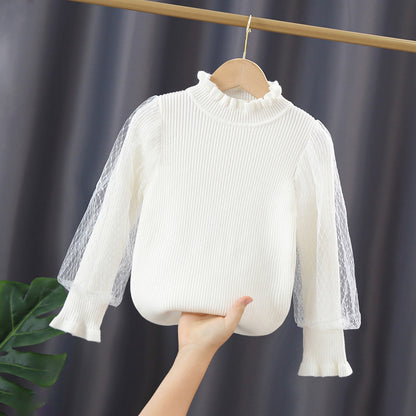 Baby Girl Solid Color Mesh Puff Sleeves Beautiful Shirt Tops