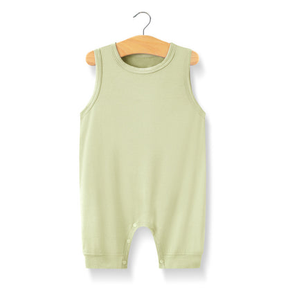 Baby Solid Color Sleeveless Snap Cotton Jumpsuit Pajamas My Kids-USA