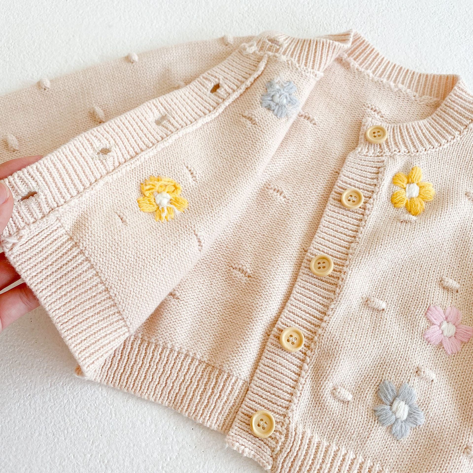 Baby Girl Floral Embroidered Graphic Button Front Design Knitted Cardigan My Kids-USA
