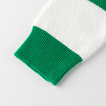 Children Green Striped Graphic Korean Style Pullover Knitwear Sweater My Kids-USA