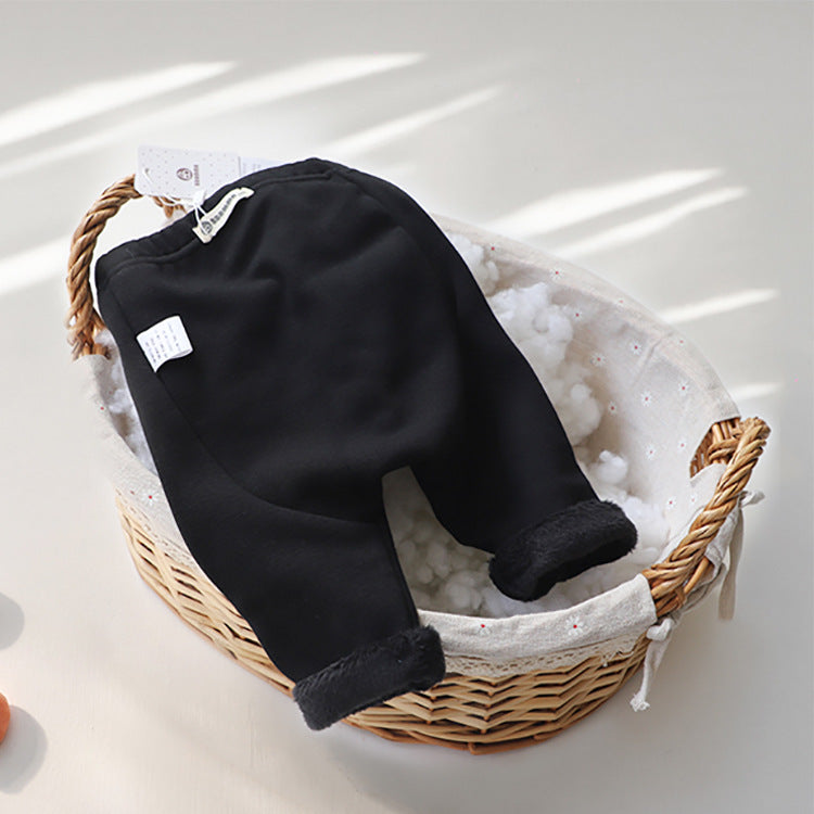 Baby Boy And Girl Solid Color Fleece Thickened Winter Pants, MyKids-USA®, Baby & Toddler Bottoms, MyKids-USA - Size/Age - 66 (3-6M) - Color - Black -  -  - JM2211282435-A