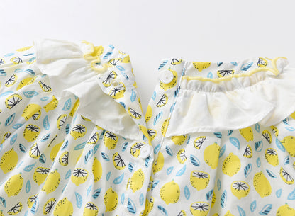 Baby Girls Lemon Print Combo Short Solid Pants Headband In Summer My Kids-USA