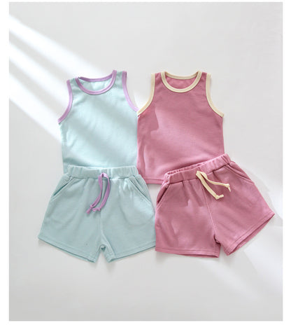 Baby Solid Color Sleeveless Vest Tops Combo Shorts 1-Pieces Sets My Kids-USA