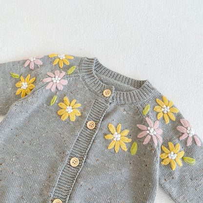 Baby Girl 1pc Floral Embroidered Graphic Single Breasted Knitted Coat Cardigan My Kids-USA
