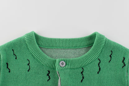 Boys Dinosaur Pattern Round Collar Long-Sleeved Sweater Cardigan My Kids-USA