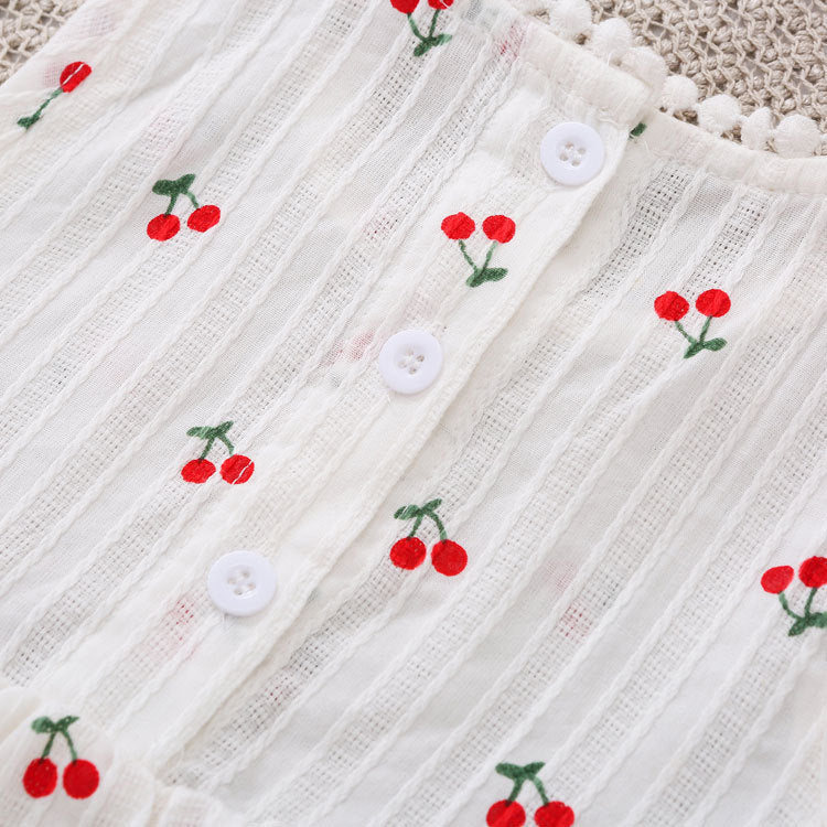 Baby Girls Cherry Print Pattern Lace Design Round Collar Sleeveless Dress Onesies My Kids-USA