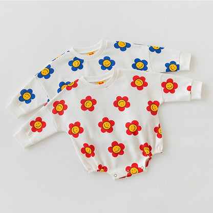 Baby Girl Flower Graphic Long Sleeves Cotton Triangle Bodysuit My Kids-USA