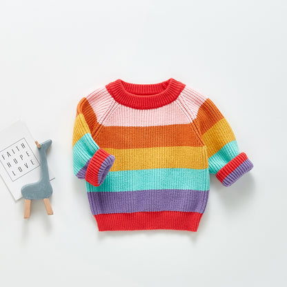 Baby Rainbow Pattern Pullover Long Sleeve Knitwear Sweater