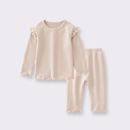 Baby Frill Trimmed Design Solid Color Clothes Sets Pajamas My Kids-USA