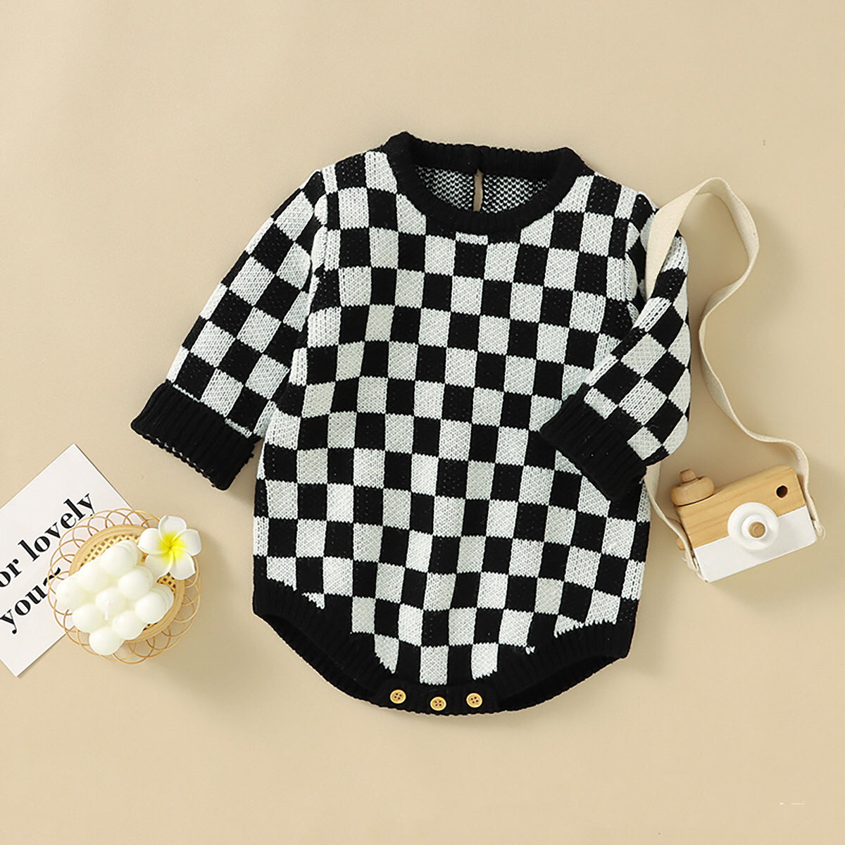Baby Checkerboard Pattern Quality Knit Onesies My Kids-USA