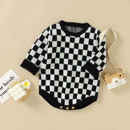 Baby Checkerboard Pattern Quality Knit Onesies My Kids-USA