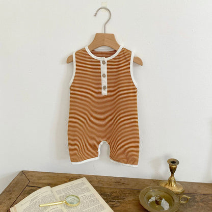 Baby Striped Pattern Sleeveless Crewneck Summer Rompers