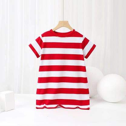 Baby Striped Pattern Short Sleeve Crewneck Dress
