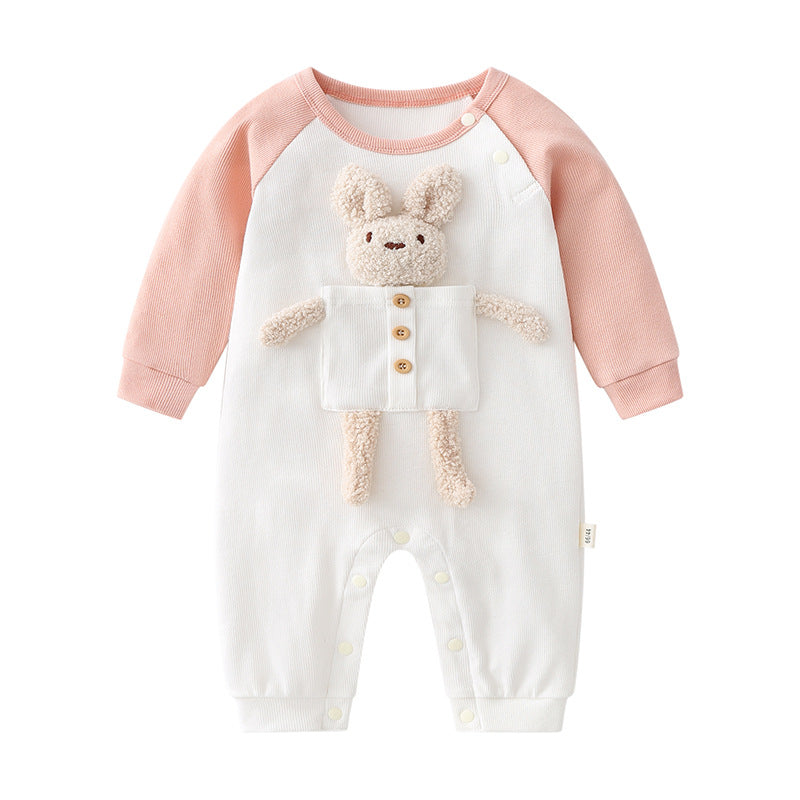 Baby 3D Cartoon Animal Patchwork Design Color Matching Long-Sleeved Rompers My Kids-USA