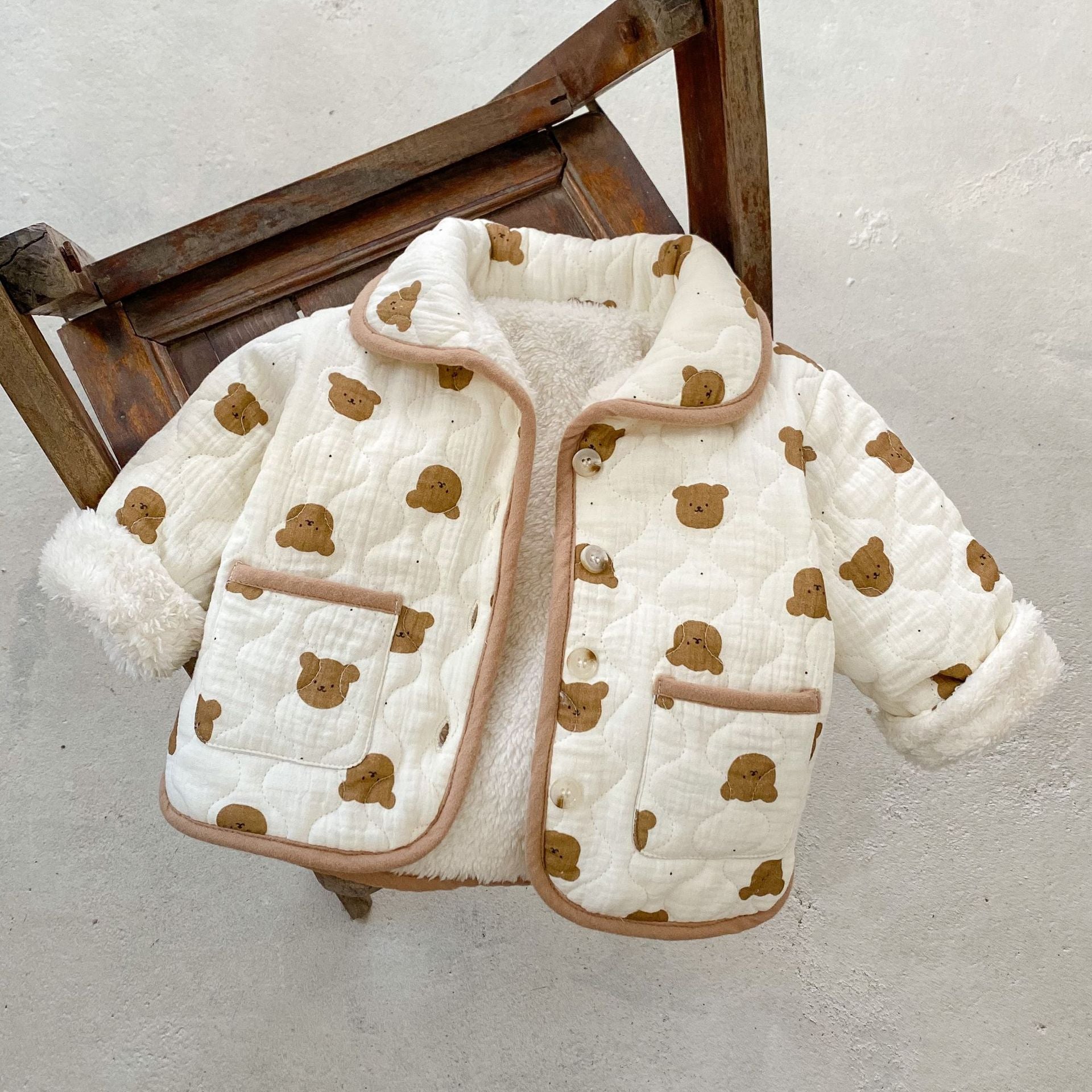 Baby Girl All Over Bear Graphic Quilted Warm Cotton Coat My Kids-USA