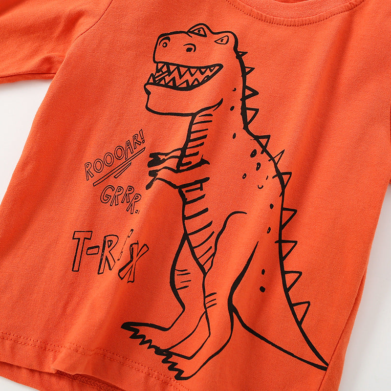Baby Boy Cartoon Dinosaur Print Pattern Western Style Cute Shirt