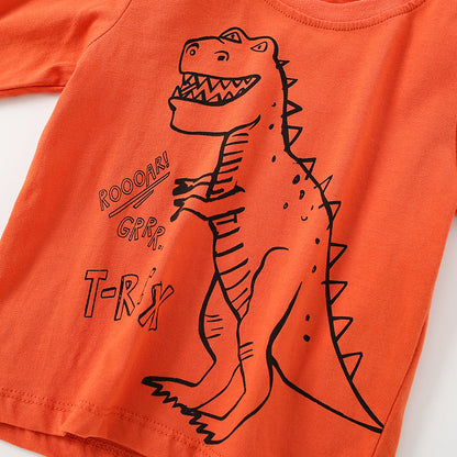 Baby Boy Cartoon Dinosaur Print Pattern Western Style Cute Shirt