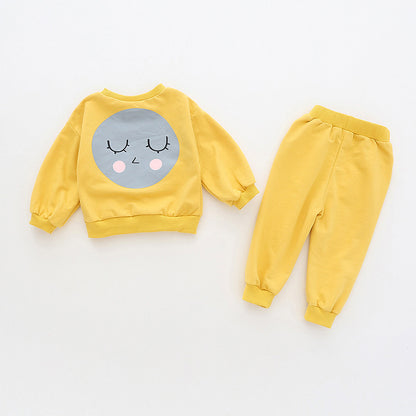 Baby Cartoon Face Pattern Pullover Hoodies Combo Trousers Cute Casual Sets My Kids-USA