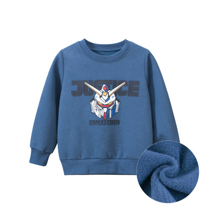 Baby Boy Cartoon & Slogan Pattern Plush Thickened Hoodies, MyKids-USA®, Baby & Toddler Outerwear, MyKids-USA - Size/Age - 90 (12-24M) - Color - Blue -  -  - JM2208192050-A