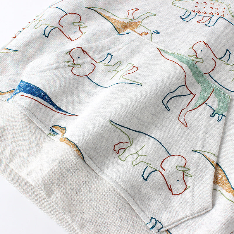 Baby Boy Dinosaur Print Pattern Long Sleeve Hooded Hoodie